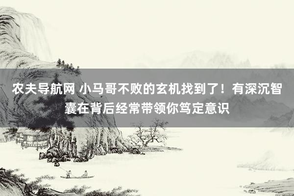 农夫导航网 小马哥不败的玄机找到了！有深沉智囊在背后经常带领你笃定意识