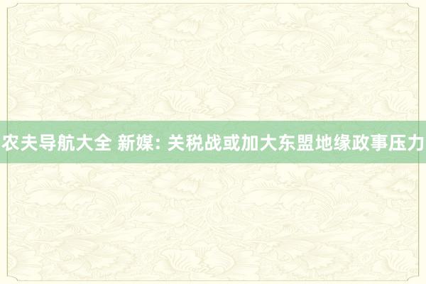 农夫导航大全 新媒: 关税战或加大东盟地缘政事压力