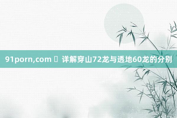 91porn，com ​详解穿山72龙与透地60龙的分别